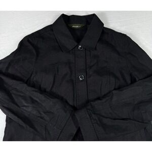 Eddie Bauer 100% Linen Jacket Womens‎ Size Plus 1X Black Button Up Trucker